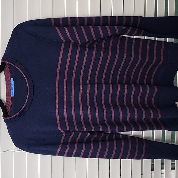 J McLaughlin Navy Cotton Striped Crewneck Sweater | Size Large - Picture 1 of 7